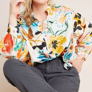 Anthropologie Crisanta Poplin Floral Button Down Shirt